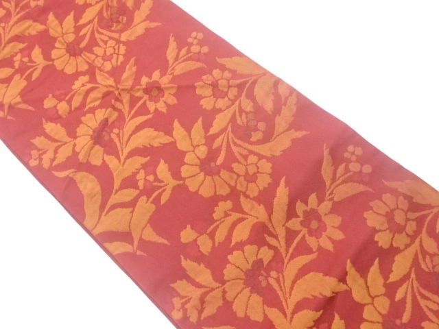 リサイクル　花唐草模様織出し全通袋帯